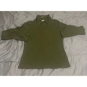 ana‎ a new approacholive green ribbed mock neck keyhole long sleeve top women M